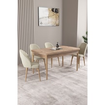 Milas Atlantik Çam 80x132 Mdf Açılabilir Mutfak Masası Takımı 4 Adet Sandalye Krem