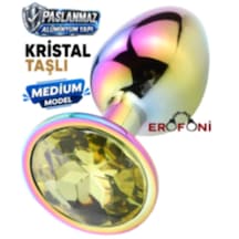 Erofoni Paslanmaz Çelik 8 Cm Kristal Taşlı Multicolor Çok Renkli Medium Anal Açııcı Alıştırıcı Gevşetici Metal Plug