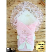 Unisex Bebek Kundağı & Battaniyesi - Ekru & Dantelli Hastane Çıkışı & Mevlütlük - %100 Pamuklu Pembe