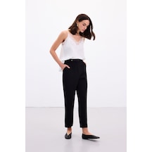 Sateen Kemerli Pantolon - Siyah-136908 siyah