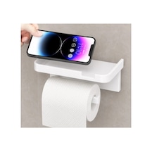 Tuvalet Kağıdı Askılığı - Raflı Ve Yapışkanlı - Matkapsız Banyo Aksesuarı Beyaz