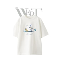 Thewert Sup Kopek Tasarım Baskılı Ünisex Beyaz Oversize T-shirt