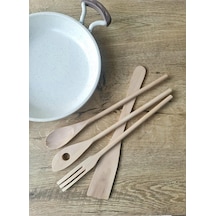 El Yapımı 4 Parça Ahşap Kaşık Mutfak Seti, Tahta Kaşık, Çatal, Spatula 30 Cm, 4pcs Diğer