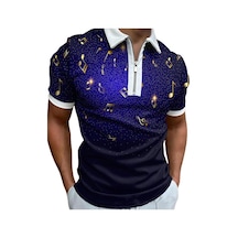 Mor Rahat Yaka T-shirt Genç Erkek Moda Fermuar Kısa Kollu Tişört Erkek 3d Yeşil Işınları Baskı T Gömlek Mor