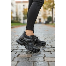 Enoch Kadın Gizli Dolgu Topuk Spor Ayakkabı Baskı Detaylı File Saya Ve Yüksek Tabanlı Sneaker Siyah