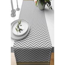 Gri Zigzaglı Desen Premium Masa Örtüsü Runner Rnr434n11