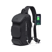 Bange Bg-7086 Usb Şarj Portlu Tek Askılı Göğüs Omuz Sırt Çantası Siyah