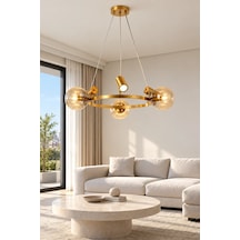 Modern Premium Gold 3xe14 + 3xgu10 Modern Cam Küreli Dekoratif Sarkıt Salon Oturma Odası Avizesi