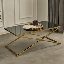 Venedik Gold Metal Ayaklı Füme Aynalı Orta Sehpa