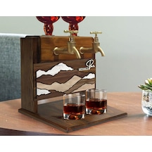 Bk Gift Kişiye Özel Kabartma Dağ Tasarımlı İsimli Çift Musluklu Doğal Ahşap İçki Standı-1, İçki Standı, Doğum Günü Hediyesi, Ev Hediyesi Bitmeyen13762