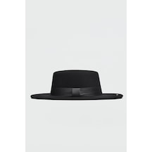 Kadın Yuvarlak Kenarlı Siyah Boater Şapka - Standart