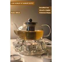 2 Li Set Cam Demlik Ve Cam Isıtıcı Süzgeçli Demlik 400 Ml Bitki Çayı Demliği Borasilikat Şeffaf