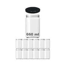 Afracam 660 Ml Metal Kapaklı Şeffaf Cam Kavanoz 12 Adet Siyah