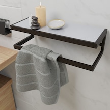 Lyla Concept Funda Banyo Ahşap Raflı Metal Havlu, Şal Askılık Siyah - Beyaz