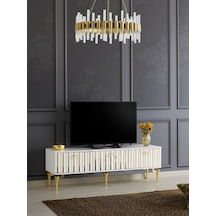 180 CM DUBAİ METAL AYAK-MDF MEBRAN KAPAK TV SEHPASI BEYAZ - GOLD