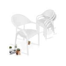 Bahex Bambu 4lü Set Rattan Kollu Bahçe Sandalye Koltuk 4ad Beyaz