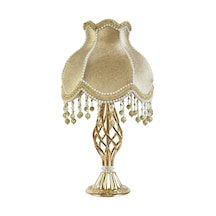 Kadife Kaplı Kokoş Dekorlu Gold Abajur