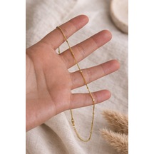 Çelik Gold İnce Minimal Topçuk Zincir Kolye 50 Cm -kararma Yapmaz- Altın