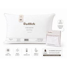 Özdilek %100 Doğal Yün Yastık 50x70 Cm Nefes Alan, Isı Dengeleyici Premium Uyku Yastığı + Su Geçirmez Yastık Kılıfı Hediyeli Krem