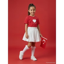 Civil Girls Kalpli 4-9 Yaş Tişört - Kırmızı