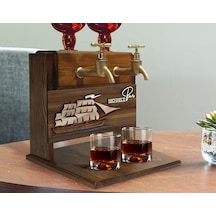 Bk Gift Kişiye Özel Kabartma Gemi Tasarımlı İsimli Çift Musluklu Doğal Ahşap İçki Standı-2, İçki Standı, Doğum Günü Hediyesi, Ev Hediyesi Bitmeyen1376