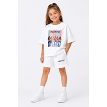 Fasardi Manifest Girls M6nifestgirls Baskılı Oversize %100 Pamuk Tişört Şort 2li Çocuk Takım Beyaz