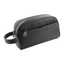 Unisex Suni Deri 2 Gözlü Günlük Tıraş Makyaj El Çantası - Fc706 Siyah