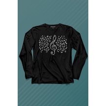Sol Anahtarı Notalar Müzik Notası Enstrüman Konservatuar Uzun Kollu Tişört Baskılı T-shirt 001