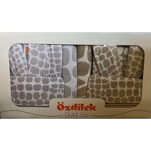Özdilek Sandra Aile Gold Bornoz Seti Gri-bej Çok Renkli