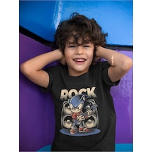 Sevbano Tasarım Sonic Rock Baskılı Unisex Çizgi Film Çocuk Tişört 1-12 Y Siyah