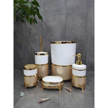 Avangard Krem Üzeri Gold Işlemeli 5'li Banyo Seti Krem