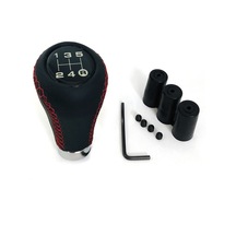 Youmex Siyah Kırmızı Dikişli 5 Vites Evrensel Deri Vites Topuzu - 8mm 10mm 12mm Uyumlu Kırmızı