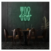 Twins Led Restoranlara Özel Diner Yazılı Çatal,bıçak,kaşık Şekilli Neon Tabela Yeşil Model:model:26383366