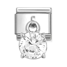 Composable Classic Dekoratif Charm - Charm Kübik Zirkon - Beyaz Yuvarlak - 925 Gümüş Pembe