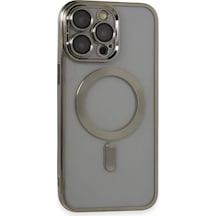 Apple iPhone Uyumlu  14 Pro Max İçin Kılıf Kamera Lens Korumalı M-safe Destekleyen Şeffaf Silikon Kross Kapak Titan Gri
