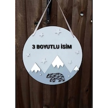 Hdrlazerdizayn Ahşap Dağ Ve Geometrik Kutup Ayısı Figürlü Kapı Ve Duvar Süsü Çok Renkli