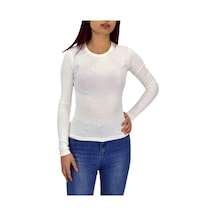 Kadın Düz Renk Vücuda Oturan Uzun Kollu Sweatshirt Bgl-st04296 Ekru