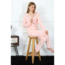 Akbeniz Kadın Penye Uzun Kol Önden Düğmeli Pijama Takım 2778 - Xl Pembe