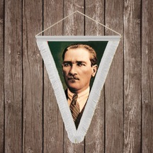 Sivil Başkumandan Gazi Mustafa Kemal Atatürk Beyaz Saçaklı Üçgen Flama Bayrak Hatıra Flama Ata6 Diğer