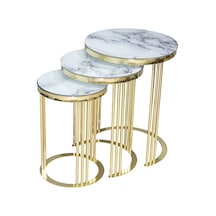 Brc Zigon C Beyaz Mermer Temper Cam Metal Çelik Gold Renk Kaplama Ayak El Yapım