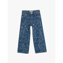 Koton Taş Detaylı Geniş Paça Cepli Pamuklu Kot Pantolon - Wide Leg Jean Orta İndigo 5skg40052ad Indigo