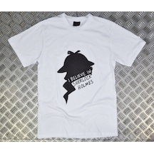 Stoned&Fame Sherlock Baskılı T-shirt Beyaz