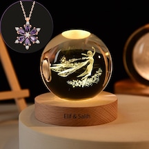 Büyük Boy Işıklı Ahşap Kaideli Elsa Cam Küre 8cm Ve Lotus Çiçeği