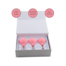 Silikon Vakumlu Cam Yüz Masaj Kupası 3'lü Set Pembe Renk