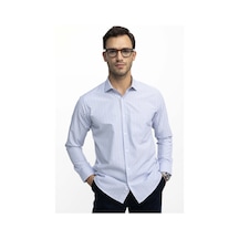 Tudors Erkek Regular Fit Klasik Kesim Tek Cepli Çizgili Beyaz İtalyan Yaka Gömlek-26985 Beyaz