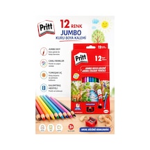 12 Li Jumbo Kuru Boya Kalemi Üçgen 1 Paket Pritt Kalın 12 Renk Jumbo Kuruboya Tam Boy Renkli Kalem Karton Kutu Kalemtraş Çok Renkli