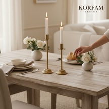 Dekoratif Pirinç Eskitme Gold 2'li Şamdan Mumluk Seti Çok Renkli