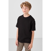 Tommylife Siyah Pamuklu Yumuşak Dokulu Oversize Basic Erkek Çocuk T-shirt - 11297 Siyah