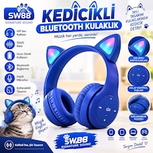 Kedicikli Led Işıklı Bluetooth Kulaklık Mavi - Bayi Depom
