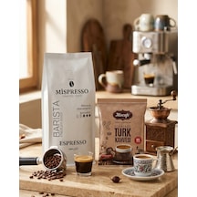 Mispresso Barista Espresso 1000 Gr Ve Bol Köpüklü Geleneksel Türk Kahvesi İkili Set Çekirdek Kahve